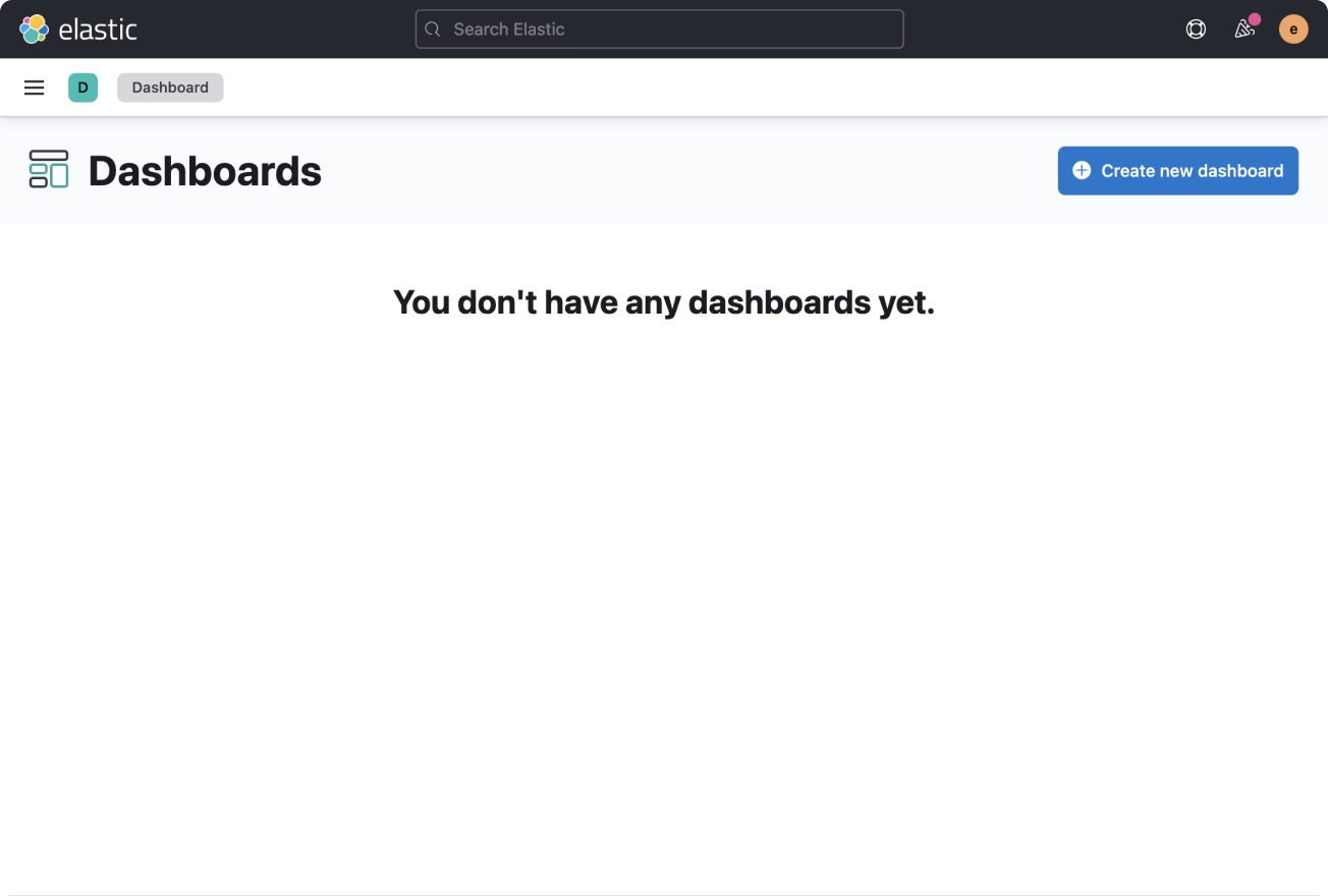 Bad example of Dashboards showing basic empty state sentence