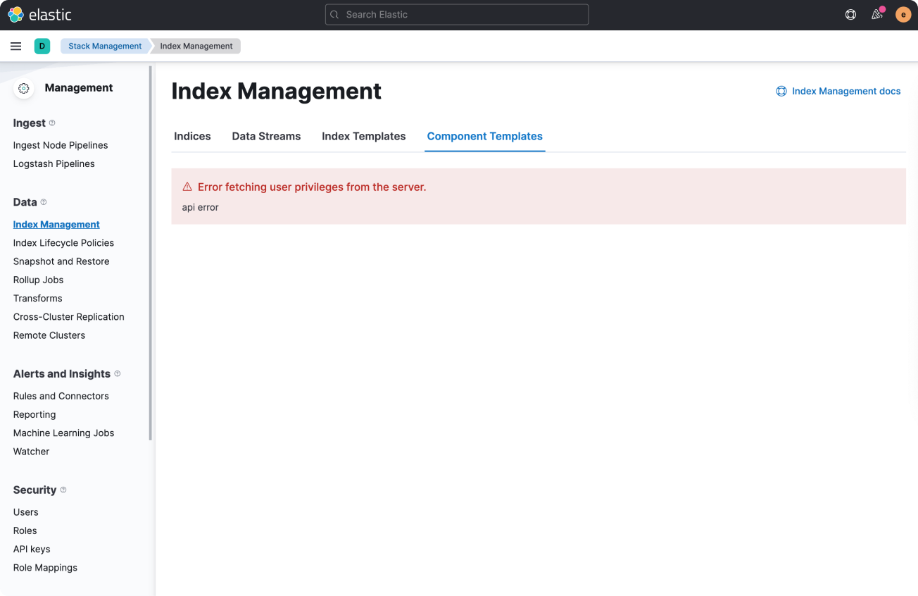 Good example of Index management with callout showing simple API error