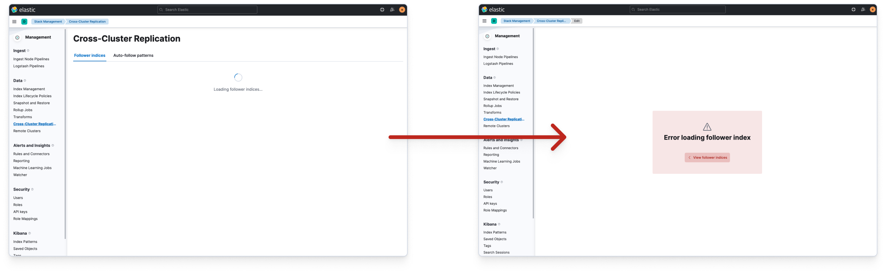 Bad example of loading state not using empty prompt ending in an error state changes the whole page contents